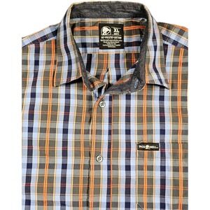 Taco Bell Plaid Button Up Shirt Mens XL Blue Gray Orange Short Sleeve